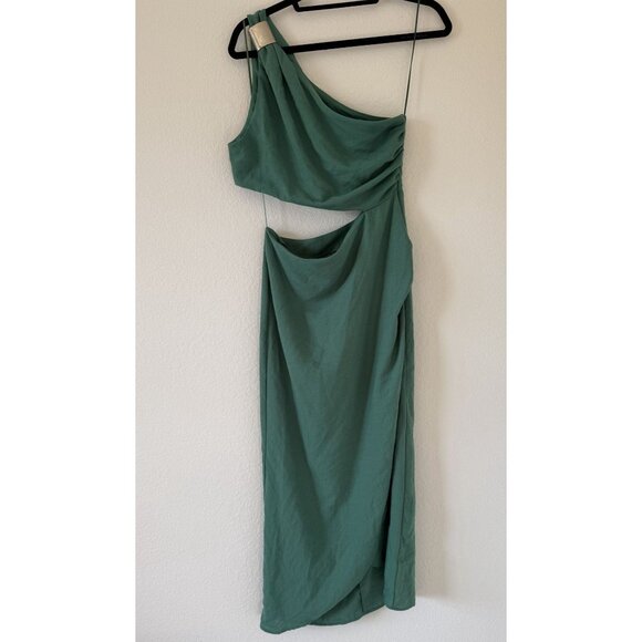 Zara Dresses & Skirts - Zara Women's Gold Applique Cut Out Asymmetrical Dress in Kelly Green Size Medium